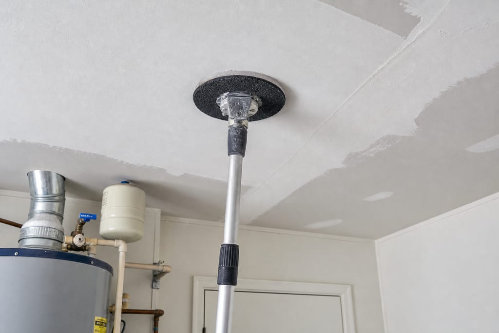 Sanding pole with fine-grit pad photo