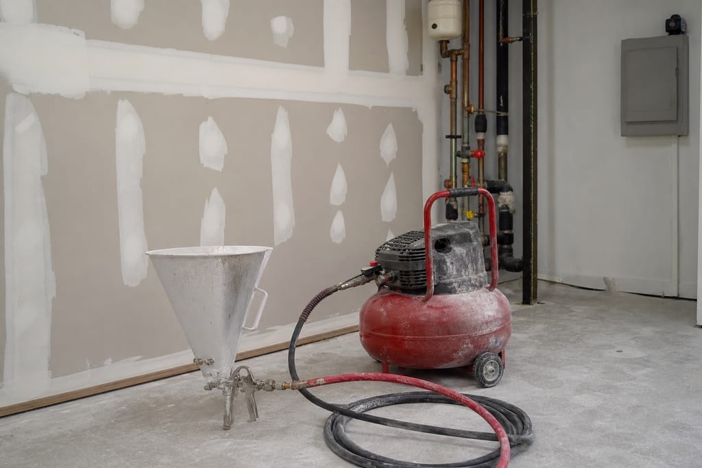 Hopper gun and air compressor photo
